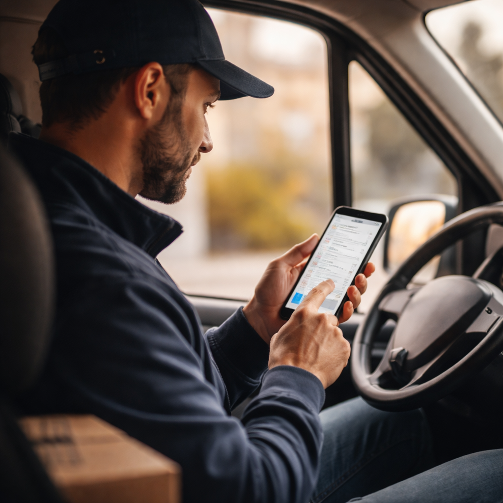 Driver using mobile app to update order details