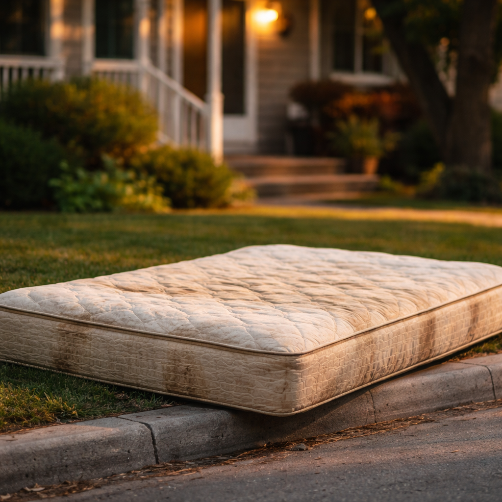 Old mattress ready for disposal