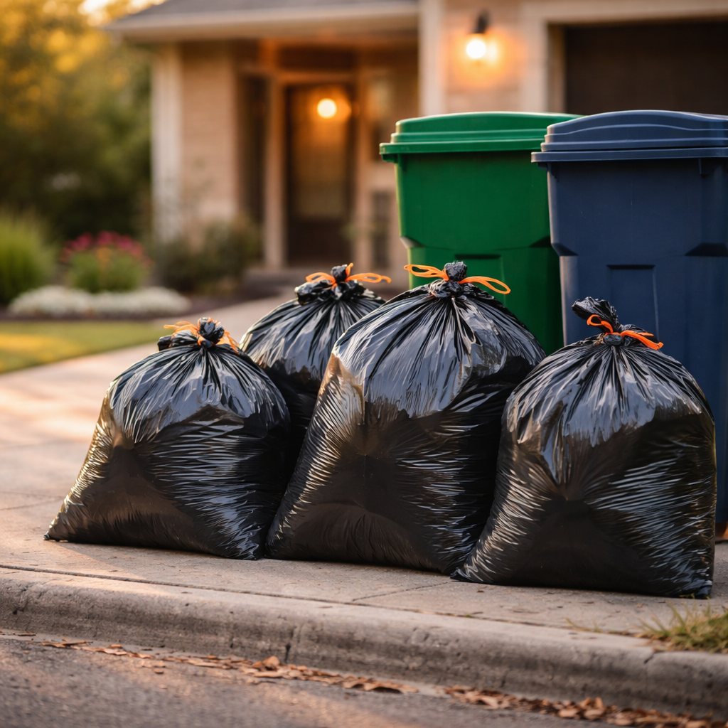 Properly bagged and accessible garbage ready for scheduled pickup