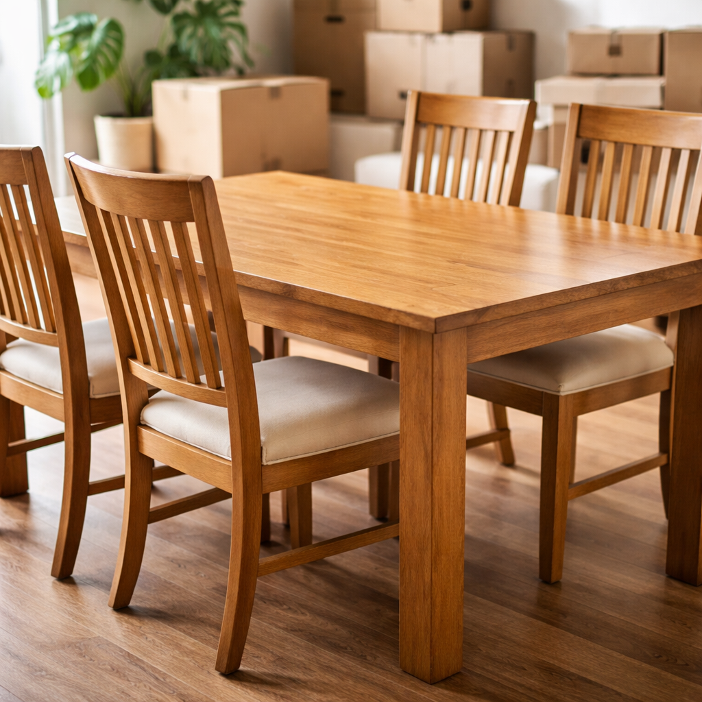 Wooden dining table and chairs for removal
